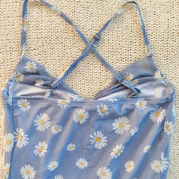 🍒 Blue Mesh Daisy Cowl Neck Mini Dress - Picture 5 of 6